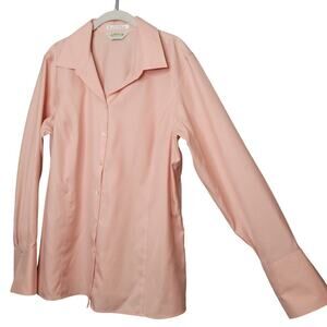 Orvis Pink Cotton Shirt Womens Size 18 100% Peach Button Up l/s Non-Wrinkle Top